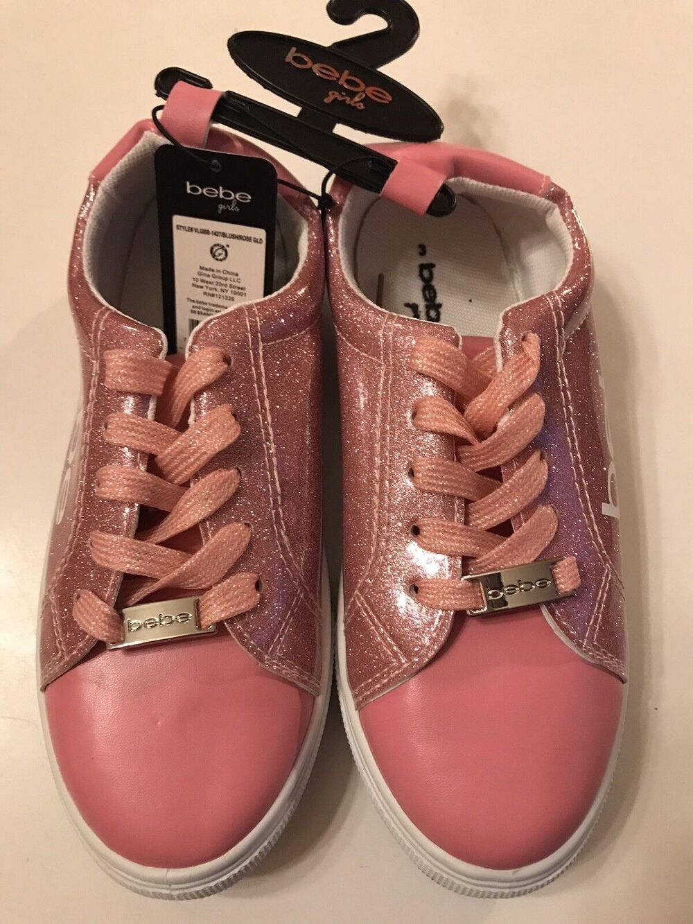 Bebe Girl's Sneakers Shiny Glitter Blush/Rose Gold Size 3 New
